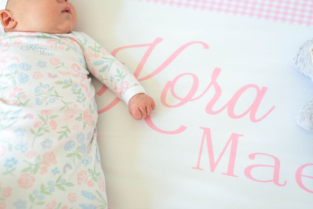 Heirloom Bows Pink & Blue Baby Girl Crib Sheet - Vintage Inspired