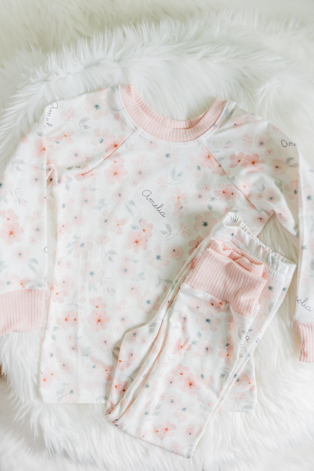 Personalized Pajamas Girls | Peach Blossom Floral PJs - Soft Knit Sleepwear
