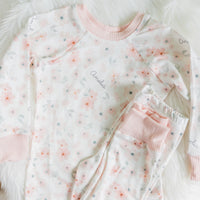 Personalized Pajamas Girls | Peach Blossom Floral PJs - Soft Knit Sleepwear