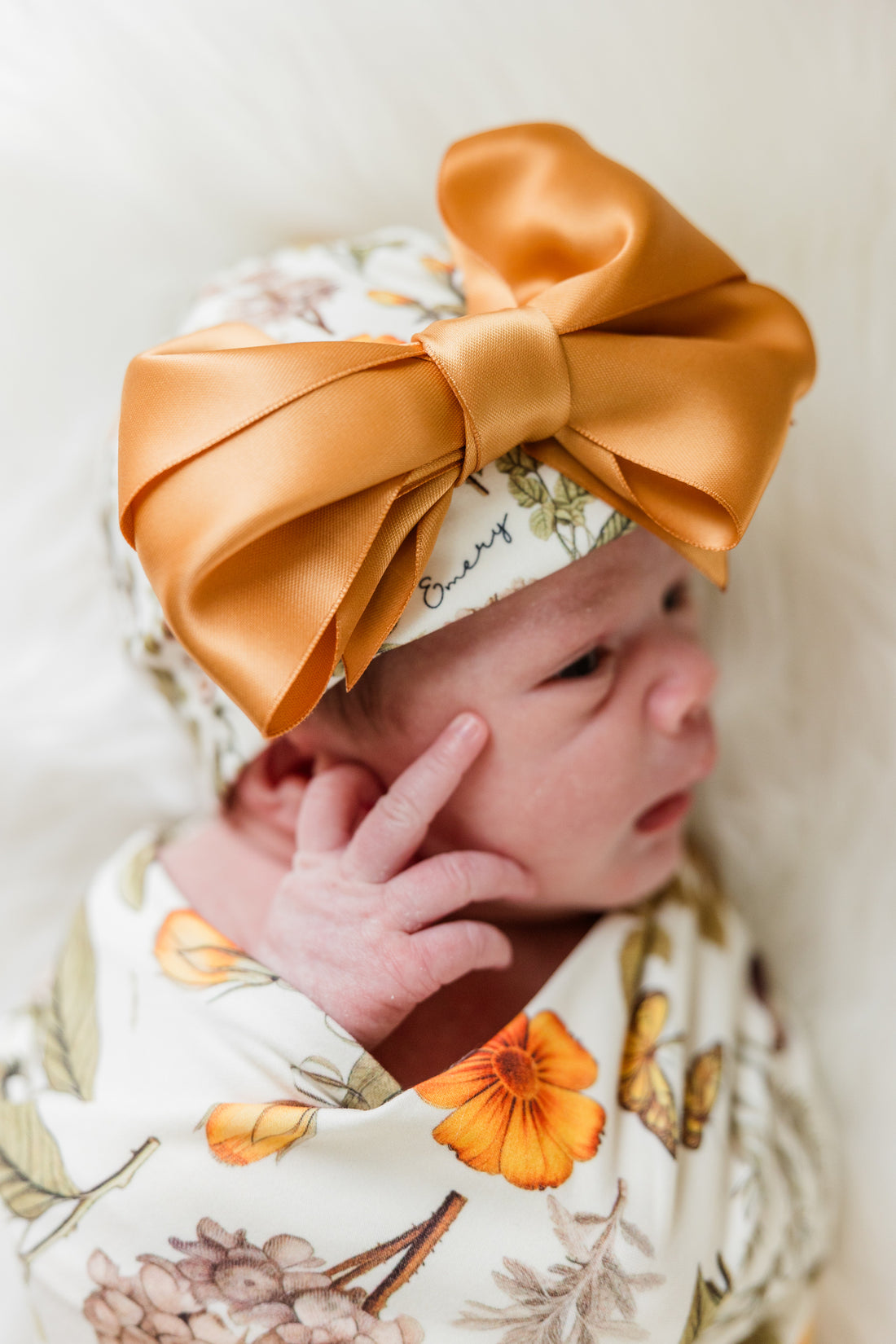 Harvest Floral Baby Headband with Satin Bow, Fall Gift