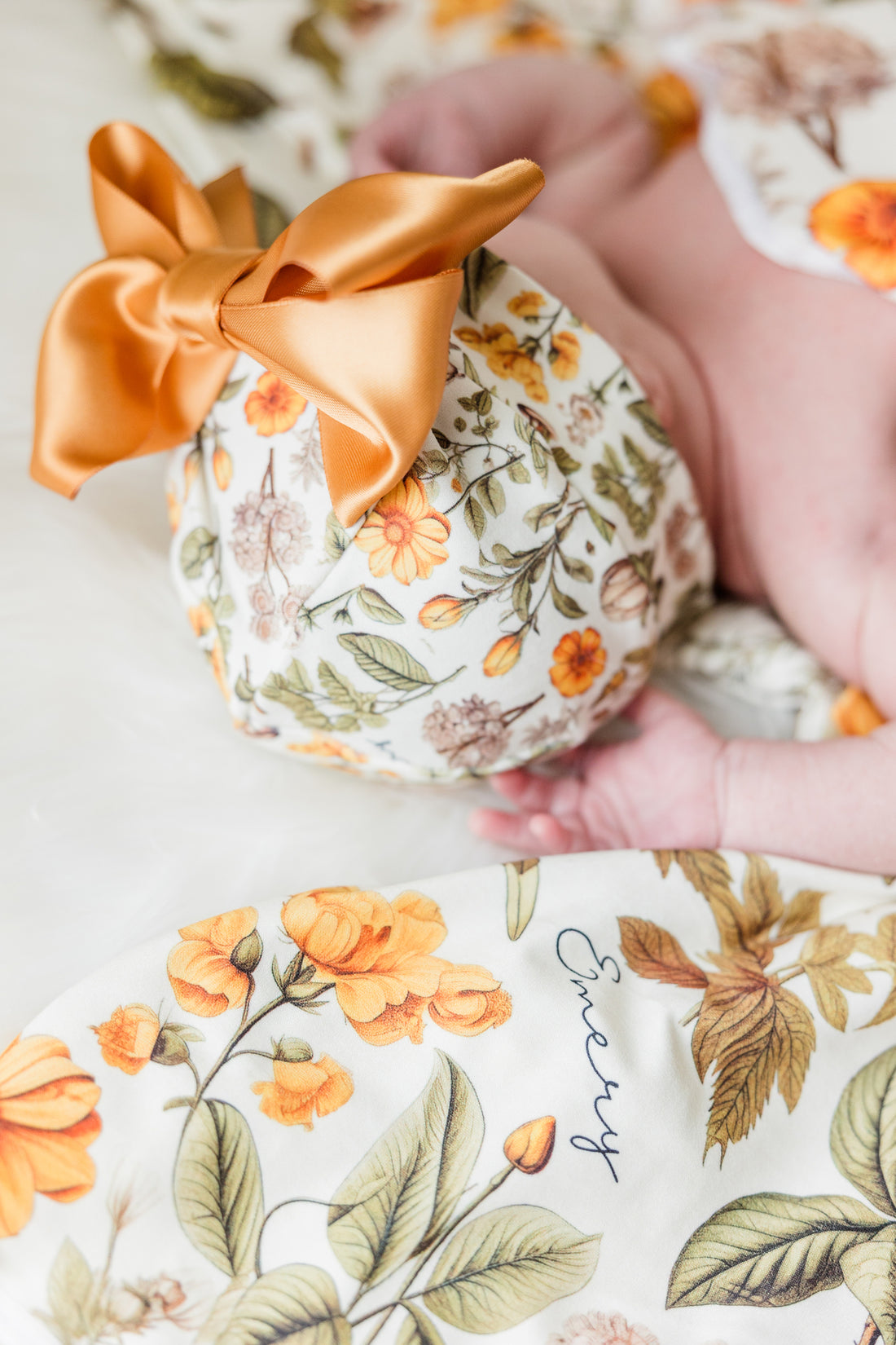 Harvest Floral Baby Headband with Satin Bow, Fall Gift