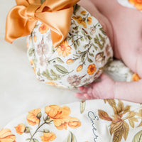 Harvest Floral Baby Headband with Satin Bow, Fall Gift