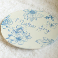 Personalized Baby Gift Set – Vintage Floral Baby Gown, Swaddle Blanket & Name Announcement Disk