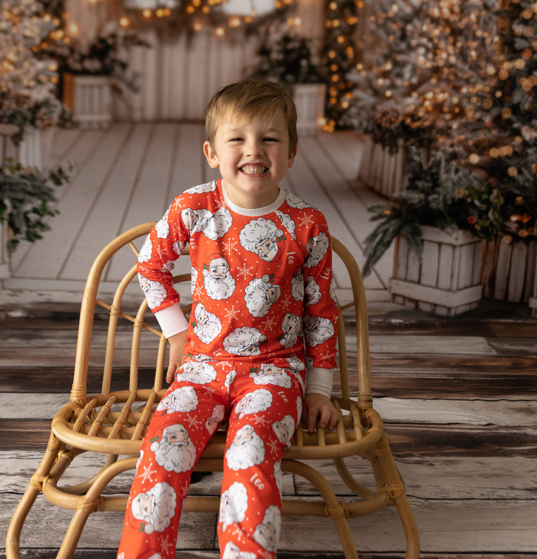 Red Santa Pajamas - Personalized Vintage Christmas PJs With Custom Name