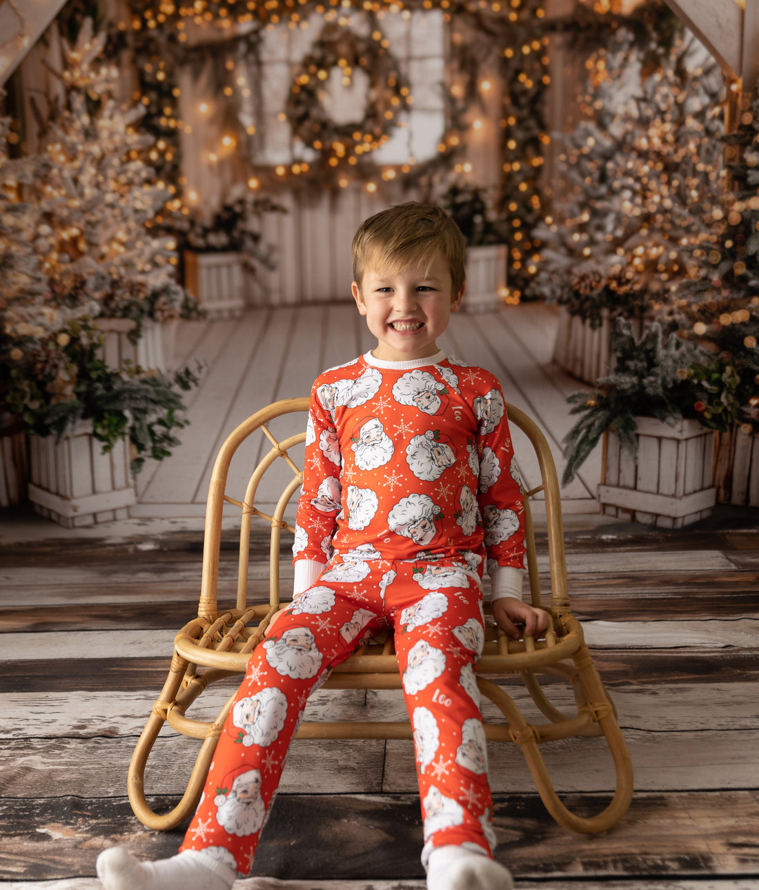 Red Santa Pajamas - Personalized Vintage Christmas PJs With Custom Name
