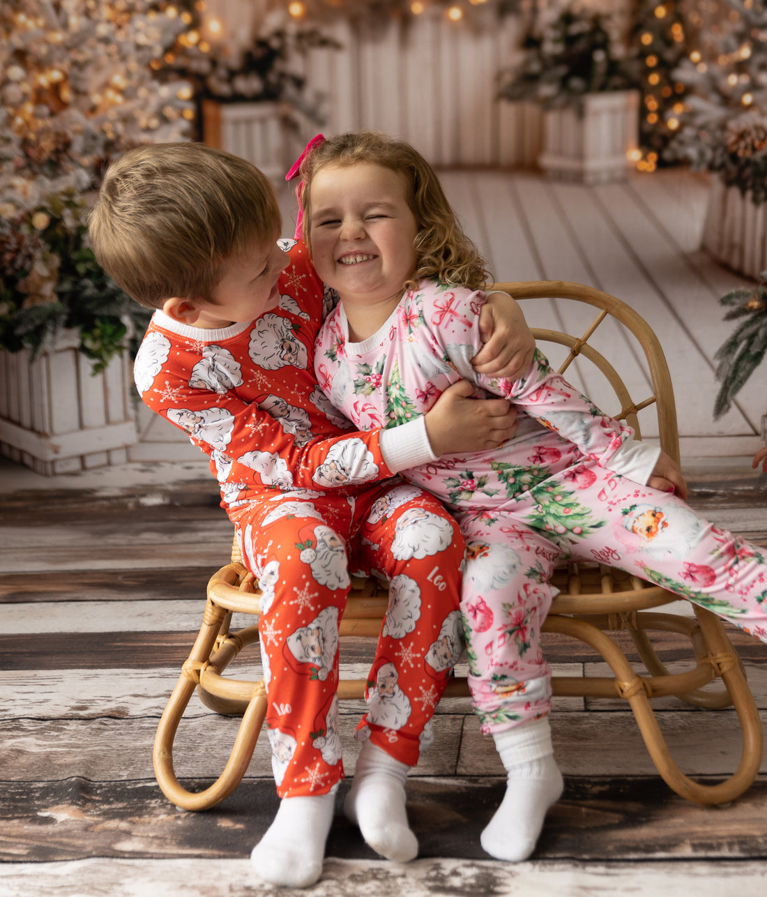 Red Santa Pajamas - Personalized Vintage Christmas PJs With Custom Name