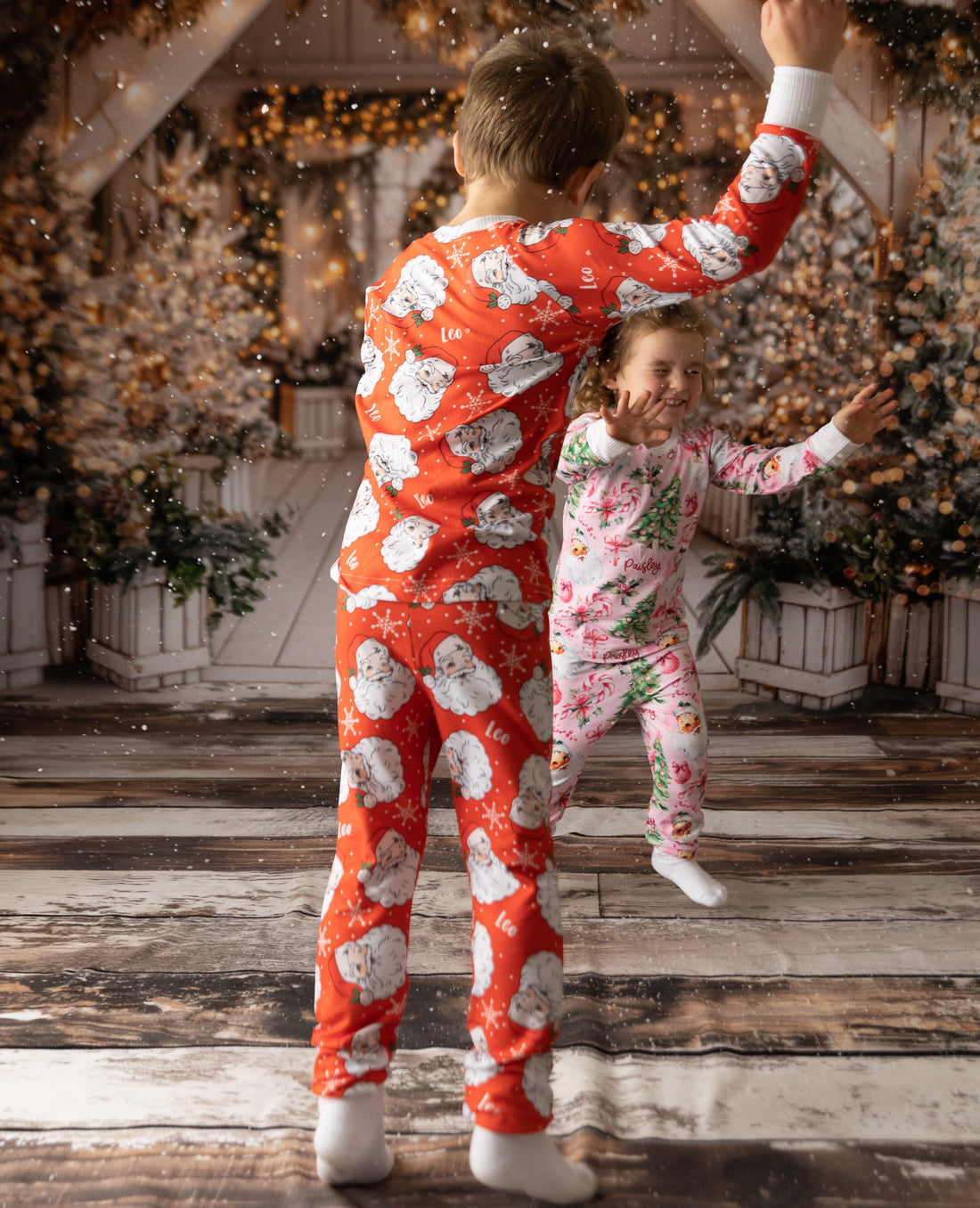 Red Santa Pajamas - Personalized Vintage Christmas PJs With Custom Name