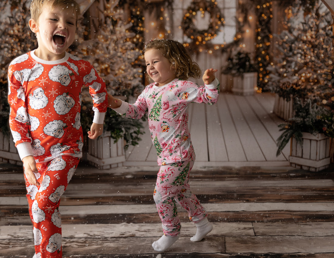 Red Santa Pajamas - Personalized Vintage Christmas PJs With Custom Name