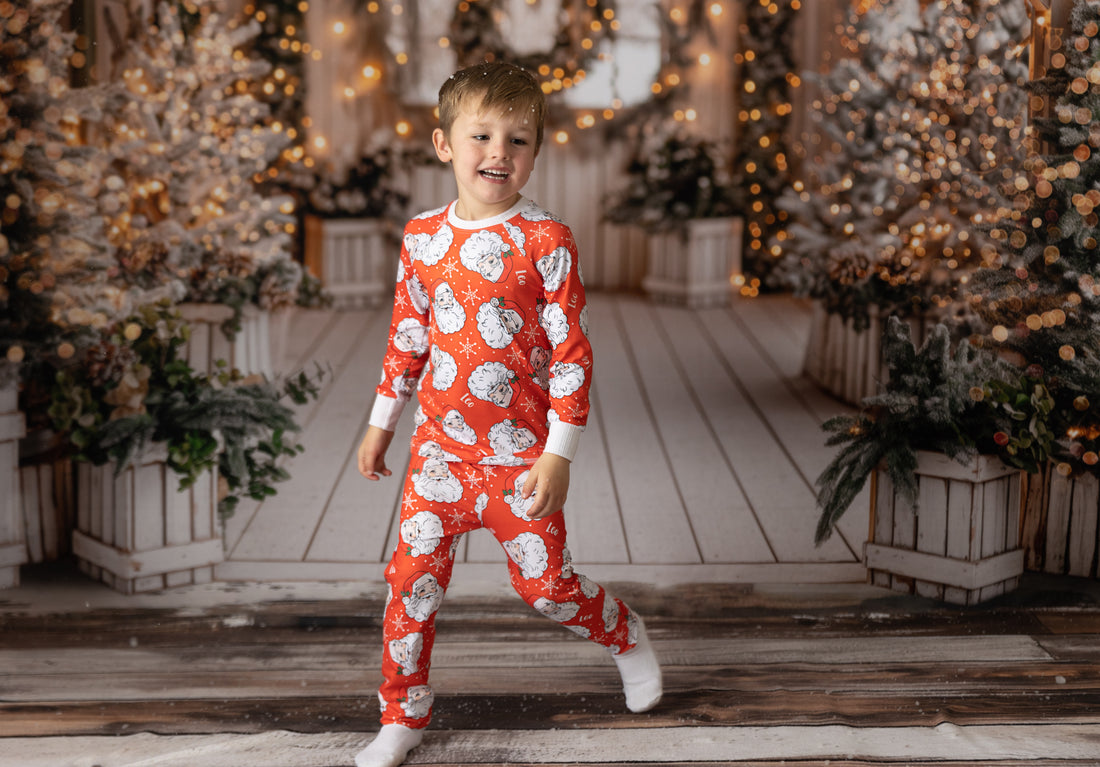 Red Santa Pajamas - Personalized Vintage Christmas PJs With Custom Name
