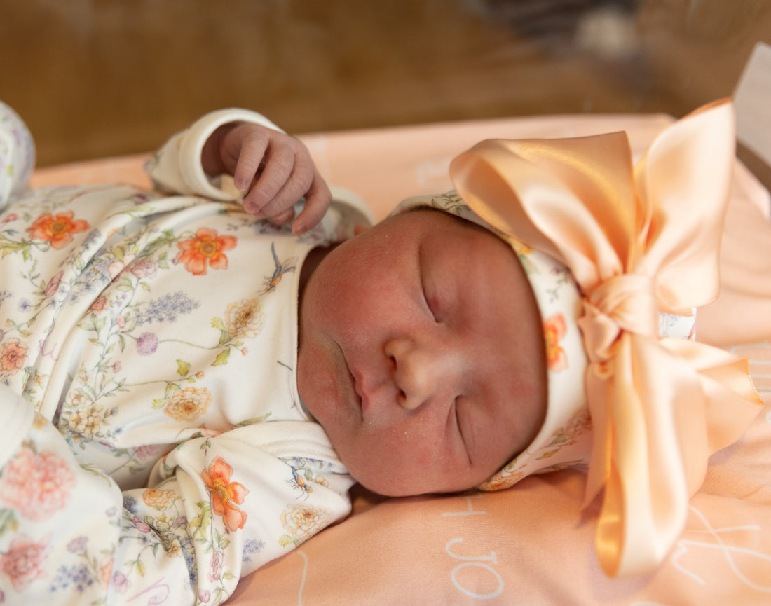 Personalized Baby Gown – Floral Spring Baby Gown with Tie Bottom, Soft Jersey