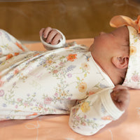 Personalized Baby Gown – Floral Spring Baby Gown with Tie Bottom, Soft Jersey