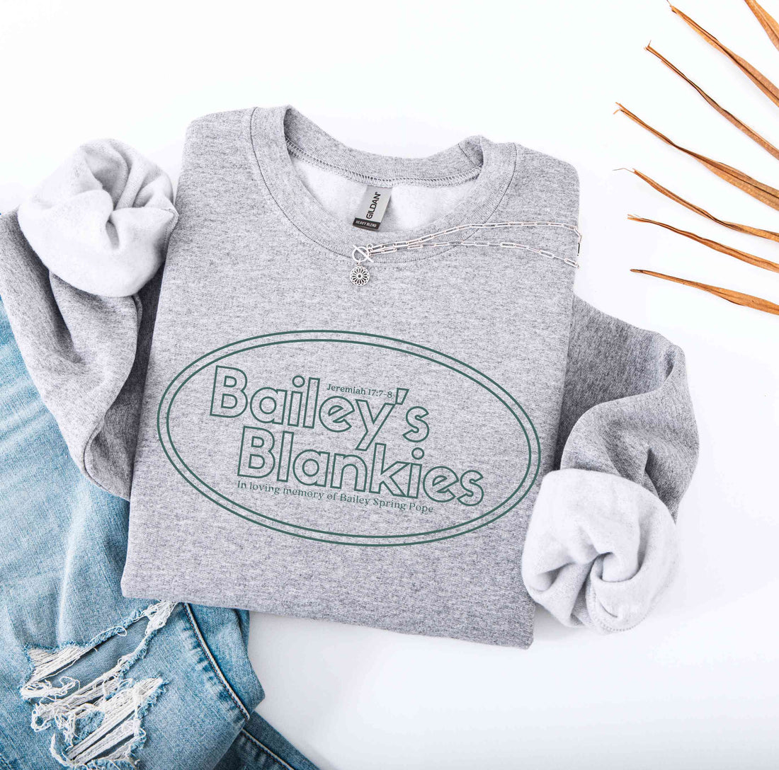 Bailey's Blankies Gray Crewneck Embroidered Sweatshirt