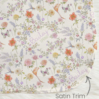 Personalized Baby Blanket - Floral Baby Receiving Blanket with Satin Trim, Custom Name Keepsake