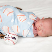 Personalized Baby Baseball Set – Newborn Baseball Outfit with Tie Bottom Gown & Swaddle Blanket