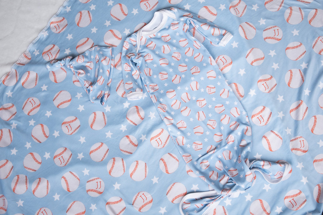 Little Slugger Stretchy Swaddle - Personalized Baby Boy Baseball Blanket