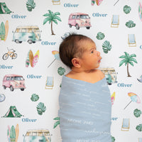 Beach Bum Boy Surfboard Personalized Custom Crib Sheet