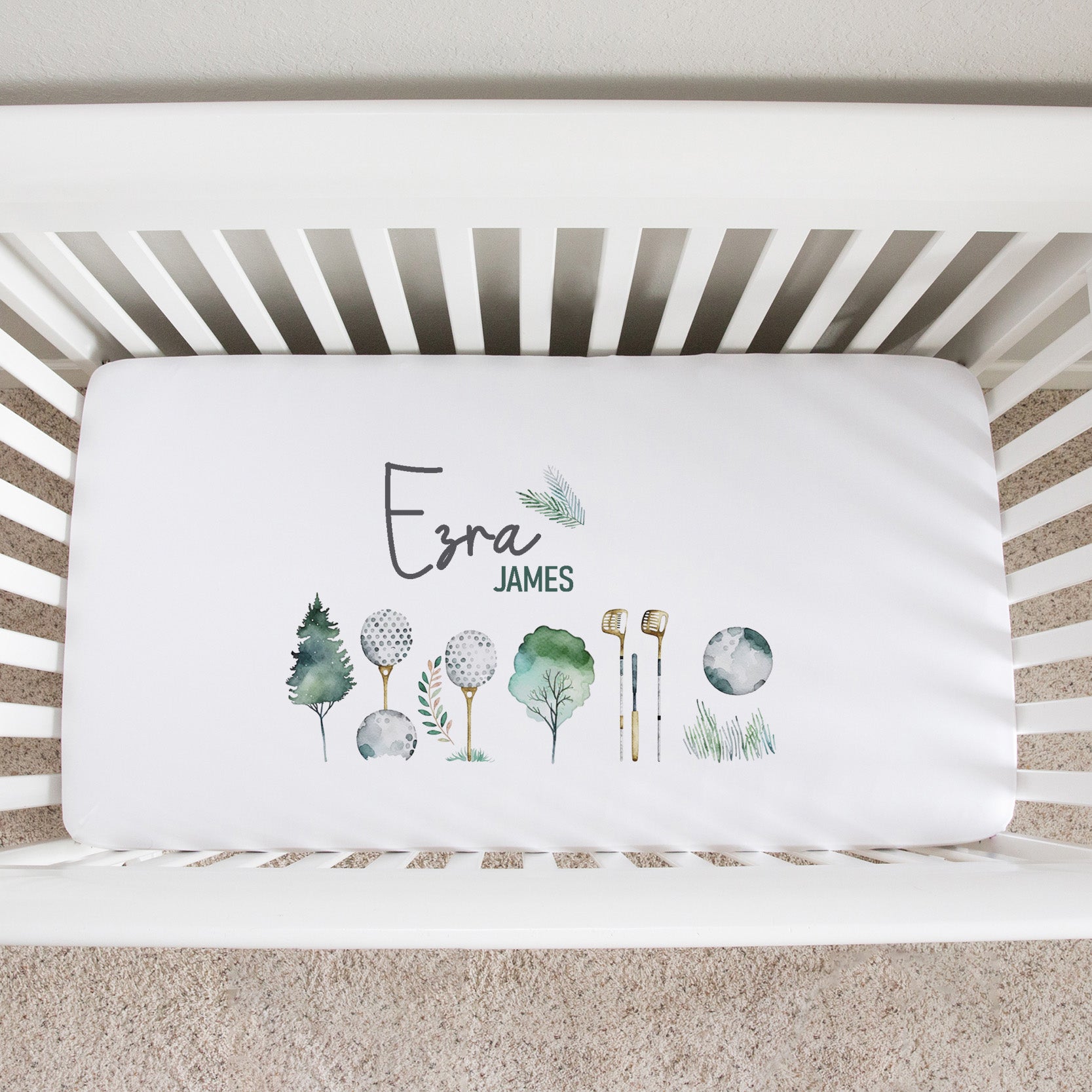 Golf Day Personalized Custom Crib Sheet AGreatBaby