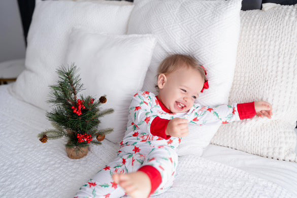 Personalized Christmas Pajamas - Girls Holiday Poinsettia Print Pajama Set