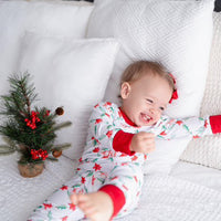 Personalized Christmas Pajamas - Girls Holiday Poinsettia Print Pajama Set