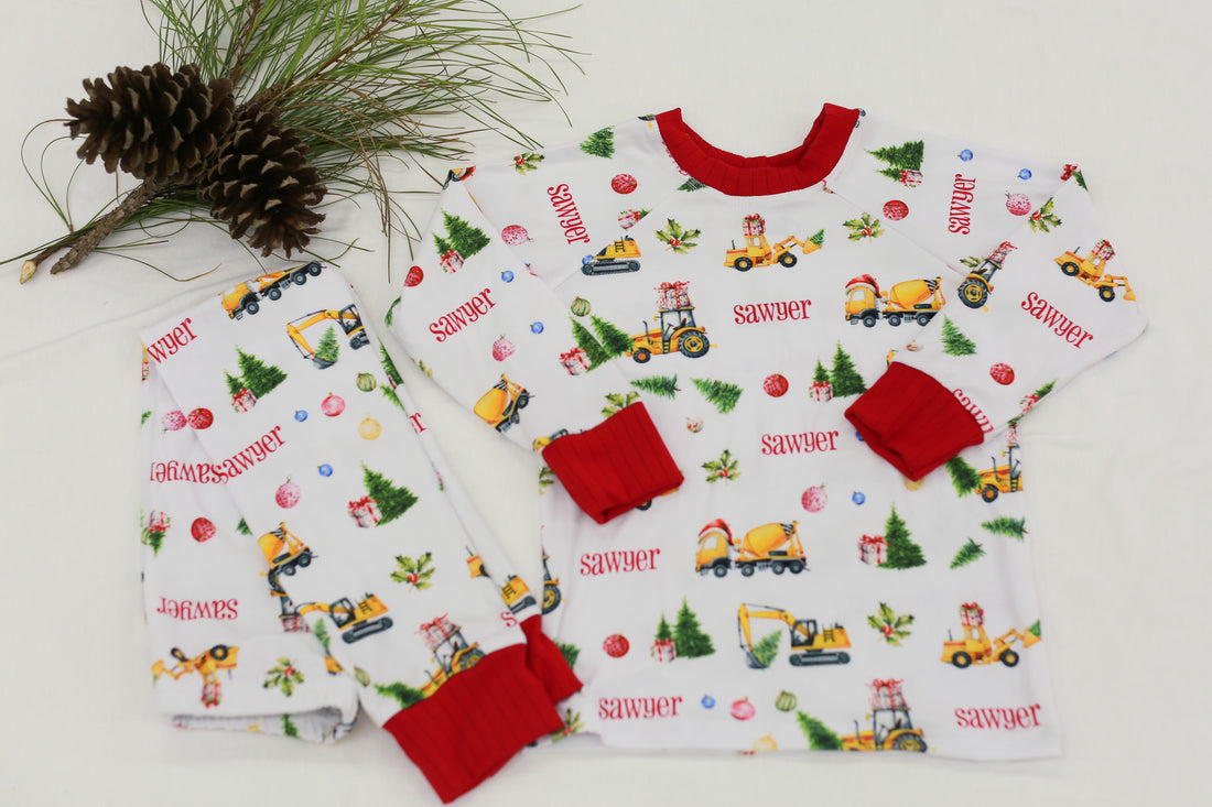 Picture of the design on our Construction Christmas Pajamas.