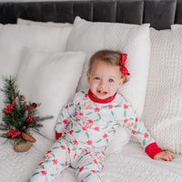 Personalized Christmas Pajamas - Girls Holiday Poinsettia Print Pajama Set