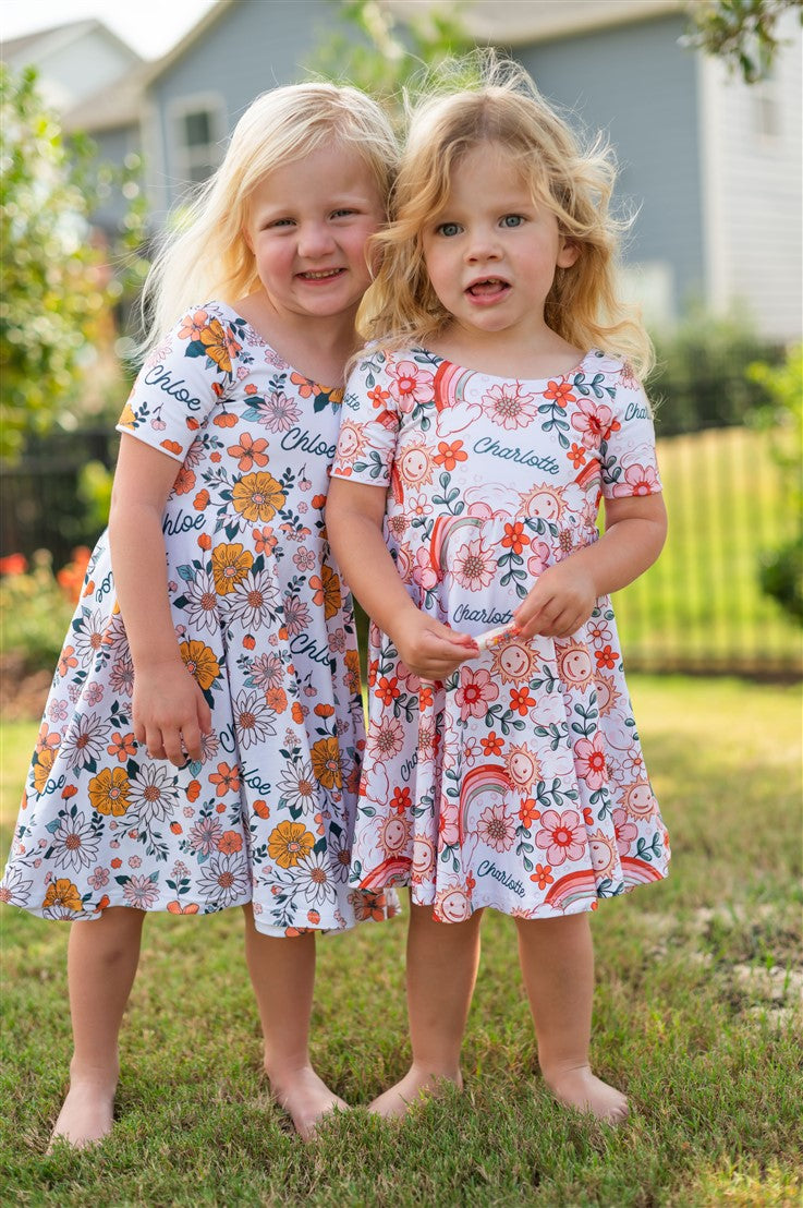 little girl retro print dresses for twirling personalized girl clothes