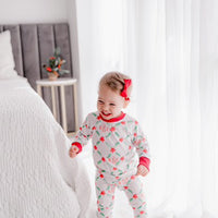Personalized Christmas Pajamas - Girls Holiday Poinsettia Print Pajama Set