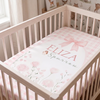 Woodland Fairies Personalized Crib Sheet, Pink Ribbon Floral Baby Girl Nursery Bedding