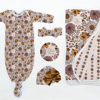 Personalized Baby Gift Set – Cozy Baby Gown, Soft Knit Swaddle & Birth Announcement Disk