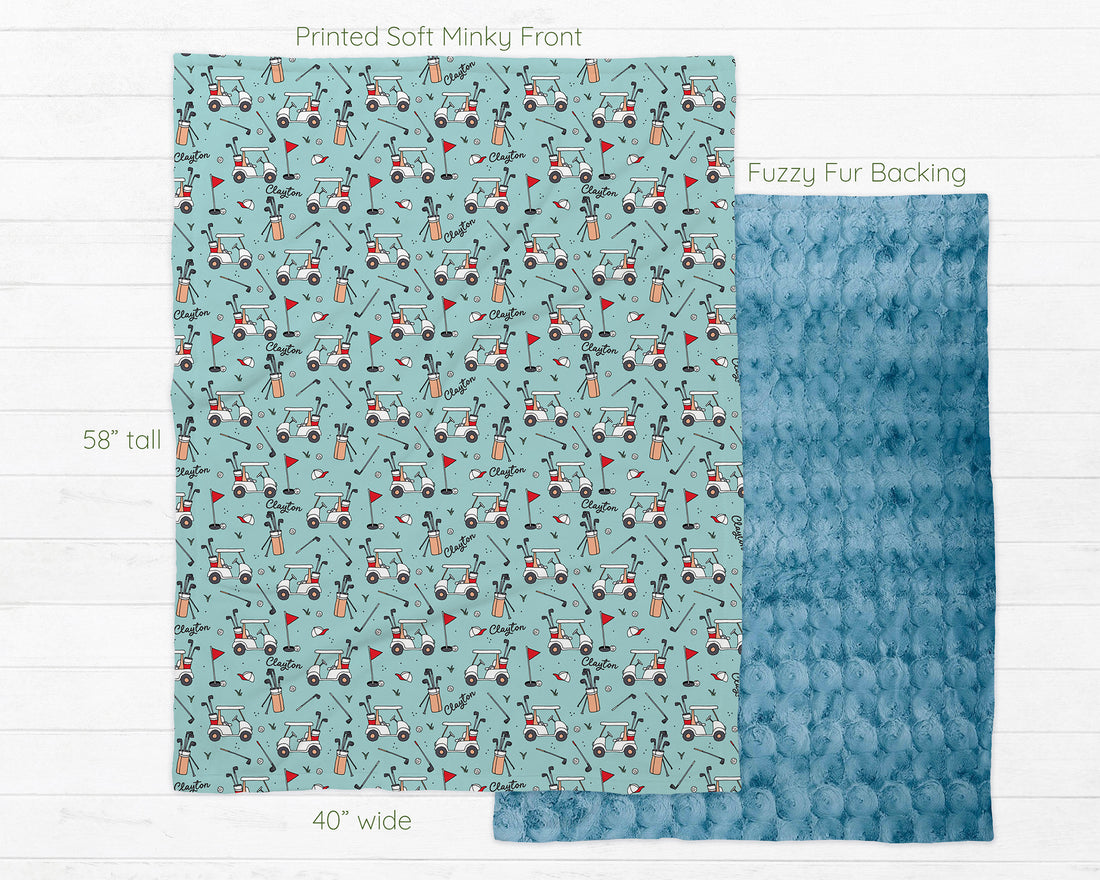 Personalized Golf Throw Blanket – Teal Blue Minky Plush Golf Kid Blanket