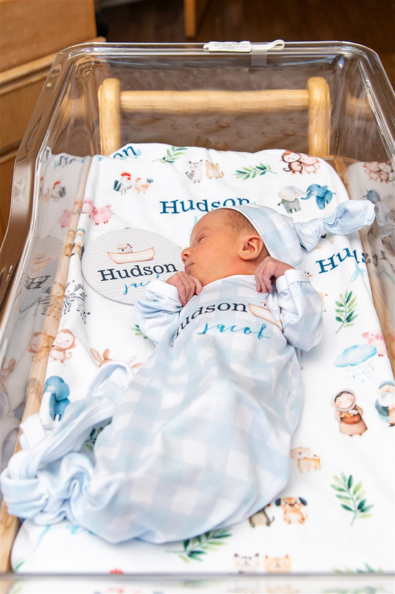 Noah's Ark Baby Gown – Personalized Newborn Boy Outfit | Soft Stretchy Knit