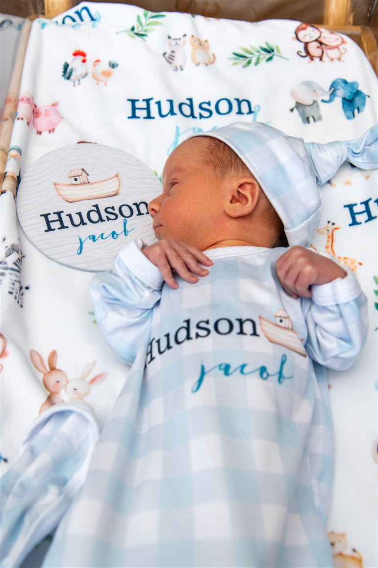 Personalized Newborn Set – Noah's Ark Baby Gift Set With Soft Swaddle & Gown