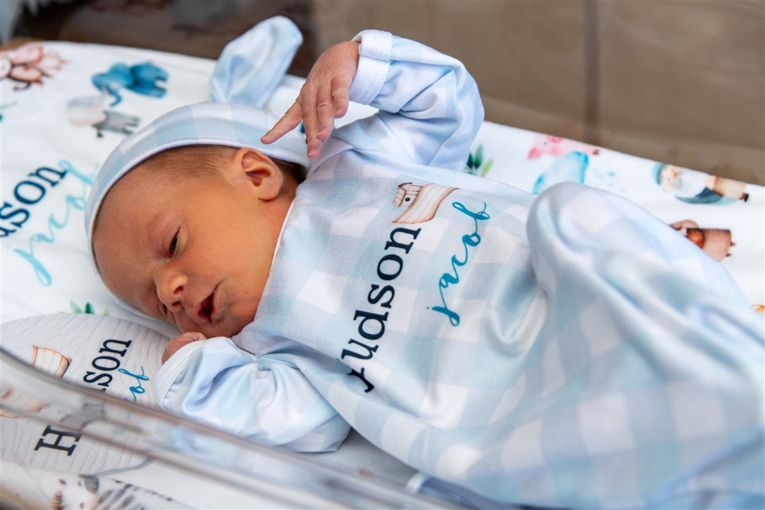 Noah's Ark Baby Gown – Personalized Newborn Boy Outfit | Soft Stretchy Knit