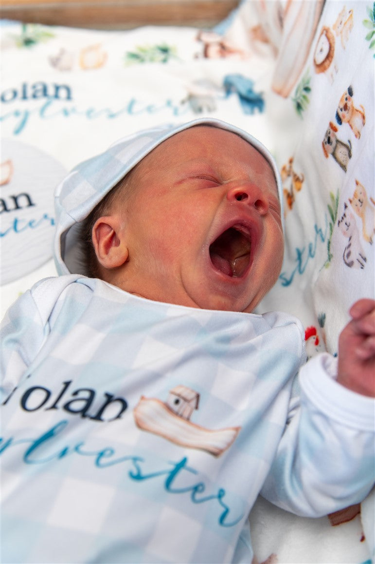 Noah's Ark Baby Gown – Personalized Newborn Boy Outfit | Soft Stretchy Knit