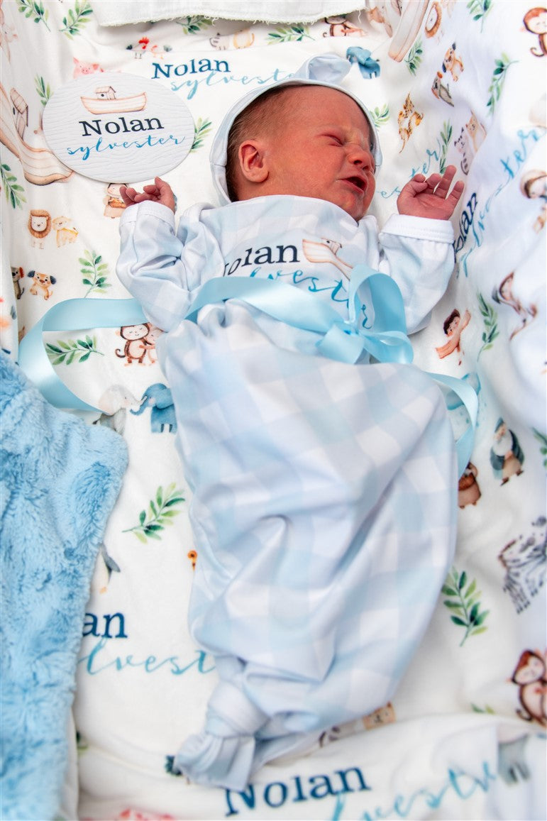 Noah's Ark Baby Gown – Personalized Newborn Boy Outfit | Soft Stretchy Knit