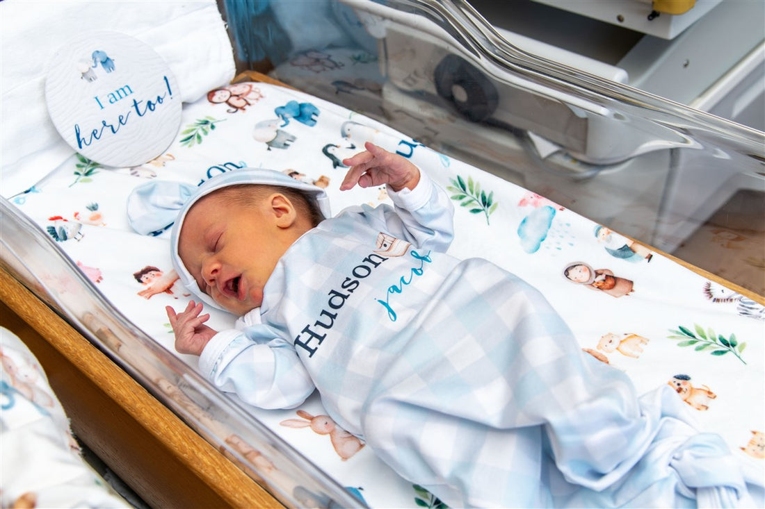 Noah's Ark Baby Gown – Personalized Newborn Boy Outfit | Soft Stretchy Knit