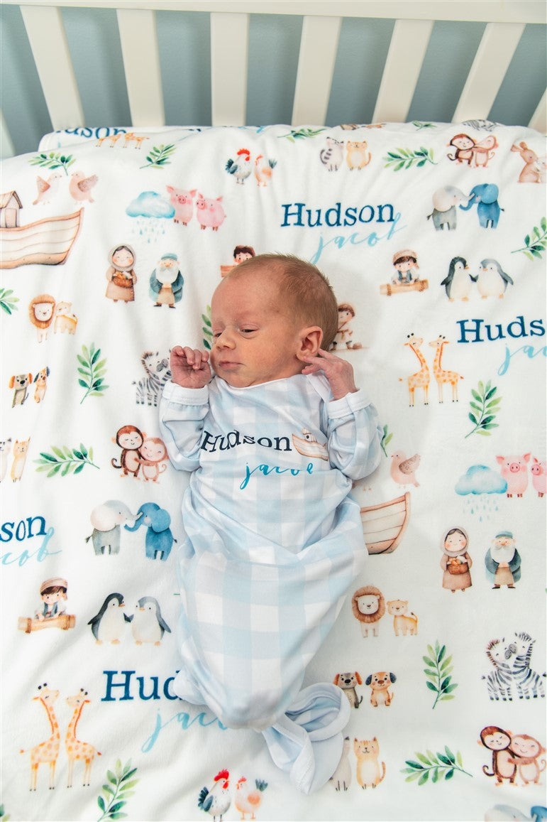 Noah's Ark Baby Gown – Personalized Newborn Boy Outfit | Soft Stretchy Knit