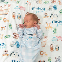 Noah's Ark Baby Gown – Personalized Newborn Boy Outfit | Soft Stretchy Knit