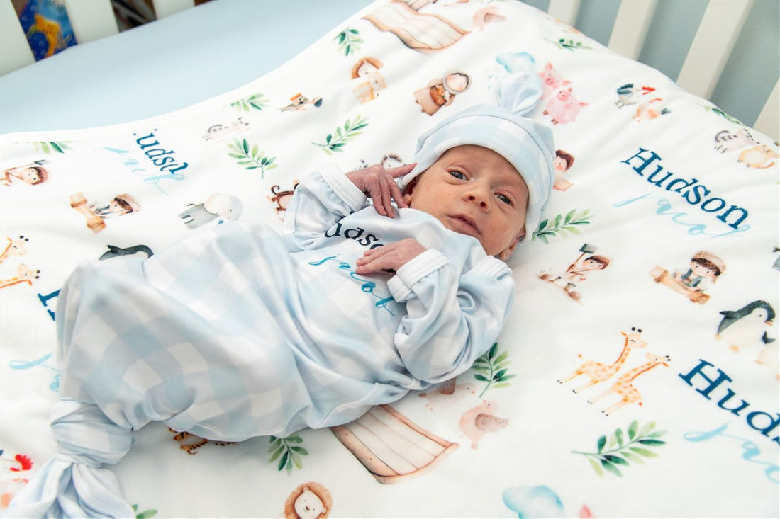 Noah's Ark Baby Gown – Personalized Newborn Boy Outfit | Soft Stretchy Knit