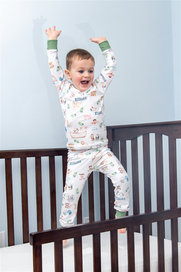 Noah's Ark Pajamas - Personalized Kids Sleepwear Set | Soft Knit Fabric, Machine Washable
