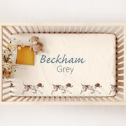 Hunting Dog Crib Sheet - Personalized Baby Bedding | Soft Knit, Breathable Ivory Design