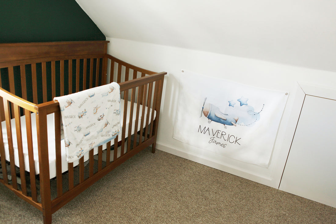 Personalized Airplane Banner – Aviation Nursery Decor | Custom Kids Room Wall Art