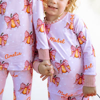 Halloween Pajamas Girls - Personalized Pumpkin Print PJs With Pink Bows