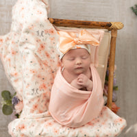 Personalized Baby Blanket - Peach Blossom Print Minky Fur Deluxe Gift