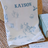 Personalized Baby Blanket - Western Baby Blanket with Satin Trim Edge, Cozy Plush Keepsake