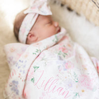 Personalized Baby Blanket – Pink Floral Baby Receiving Blanket With Satin Trim Edges Pretty In Pink