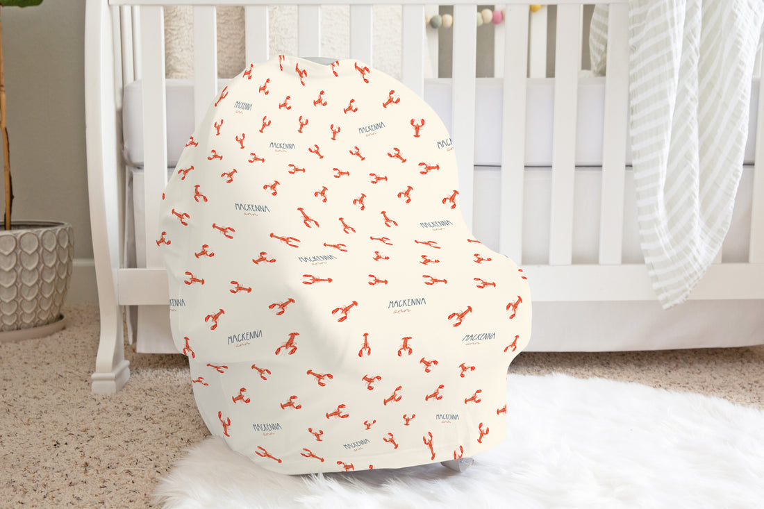 Car Seat Nursing Cover – Soft Stretchy Fabric Baby Car Seat Cover with Lobster Print