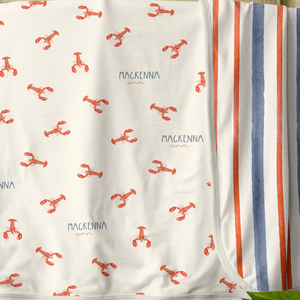 Personalized Baby Swaddle – Lobster Print Swaddle Blanket | Soft Stretchy Fabric