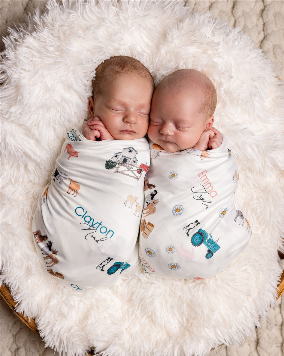 Newborn Personalized Blankets Farm Set Swaddle