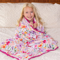 Pink Floral Throw | Minky Deluxe Kids Cozy Plush Blanket by AGreatBaby